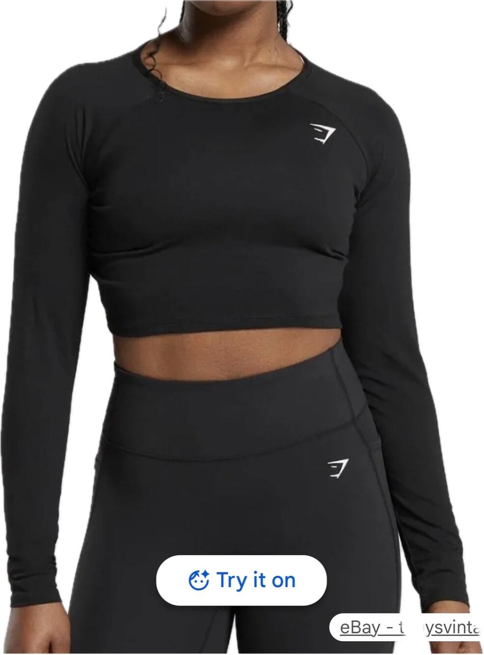 Gymshark Lifting Essential Long Sleeve Crop Top Women's M Black Athleisure